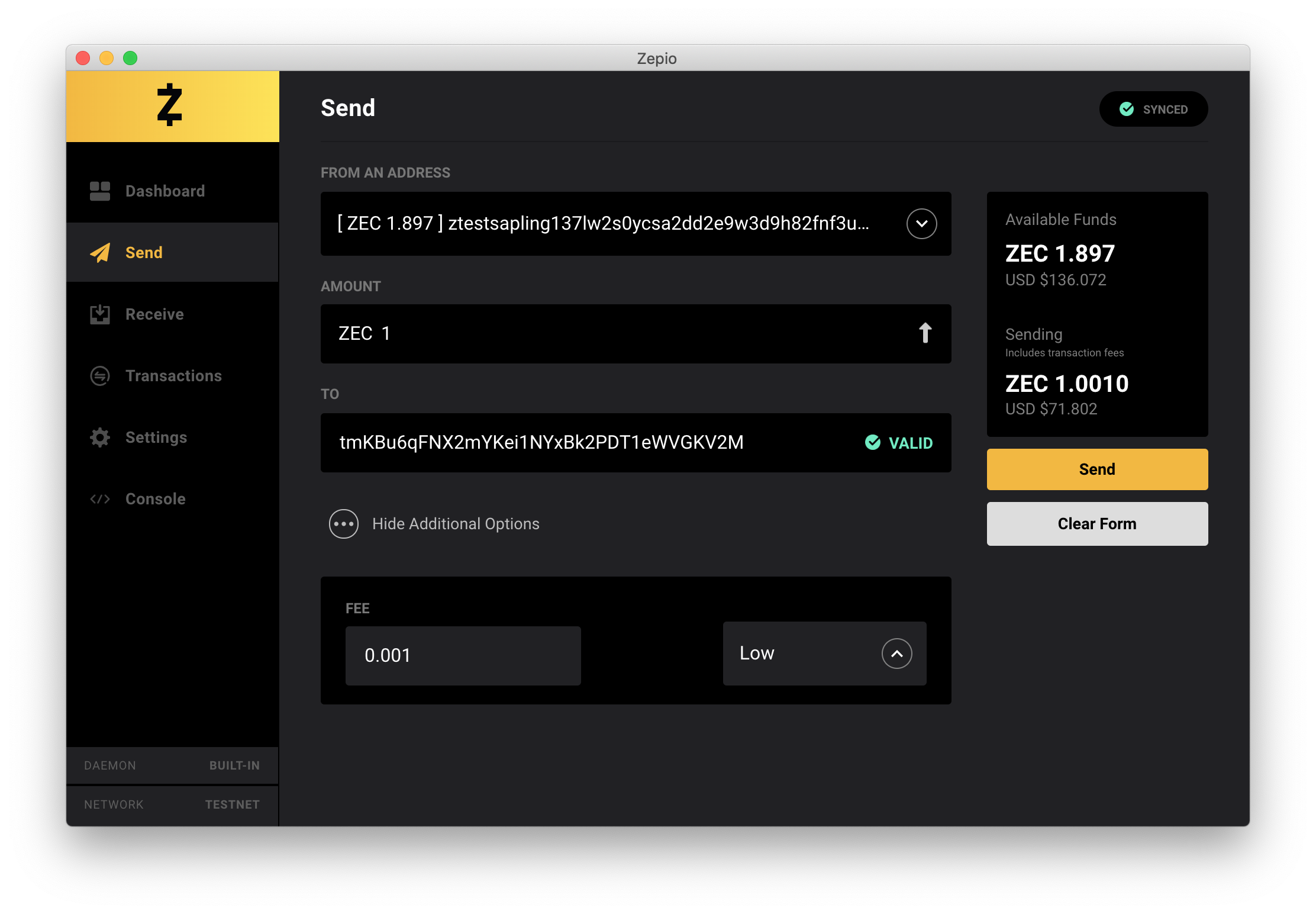 Zepio Send interface